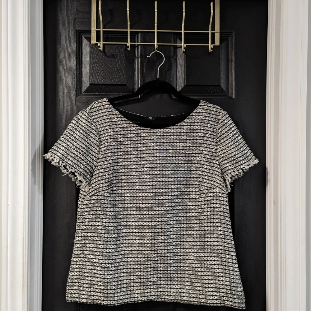 Black and white metallic tweed blouse